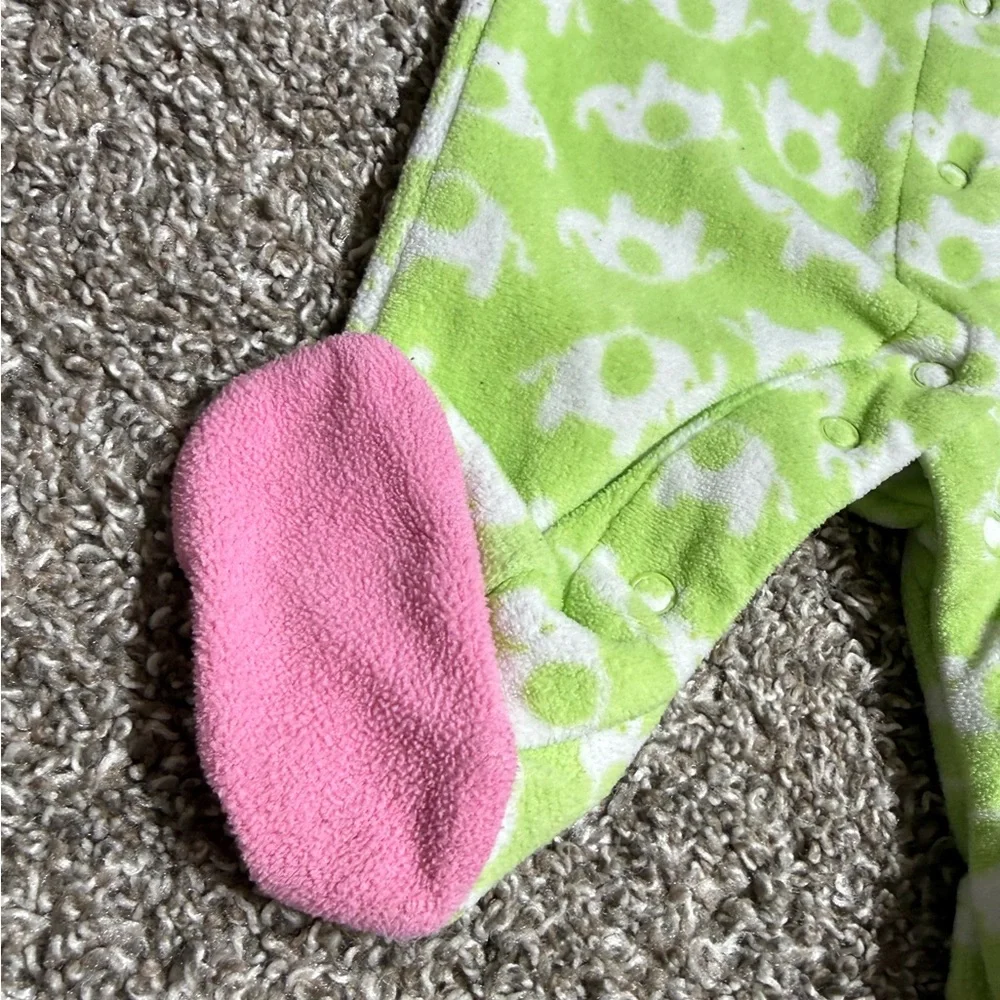 Carter's Baby Girl Green Elephant Fleece Footie Pajamas Size Newborn